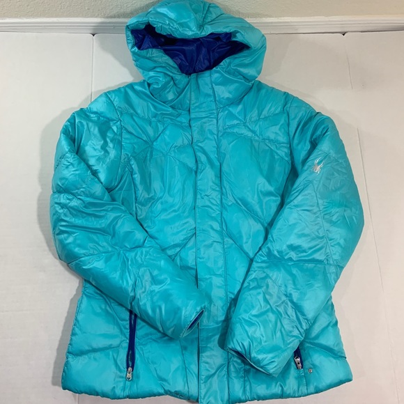 Spyder Jackets & Blazers - Women’s Spyder Puffer Light Blue Zip Jacket Logo L